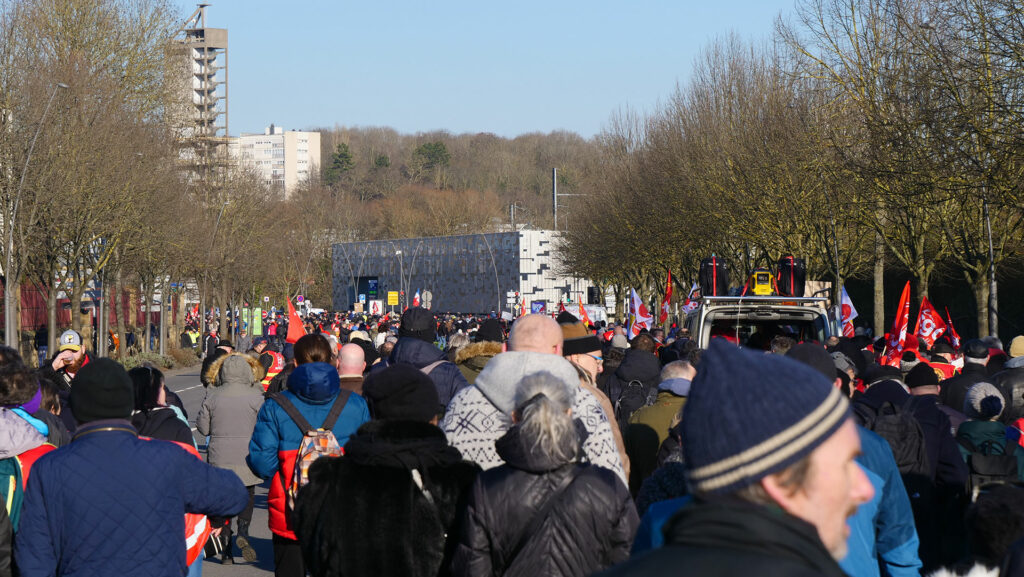 Des militants, Jean XXIII à Metz, lors de la manifestation contre la réforme des retraites le 7 février 2023. Crédit : Aurélien Zann