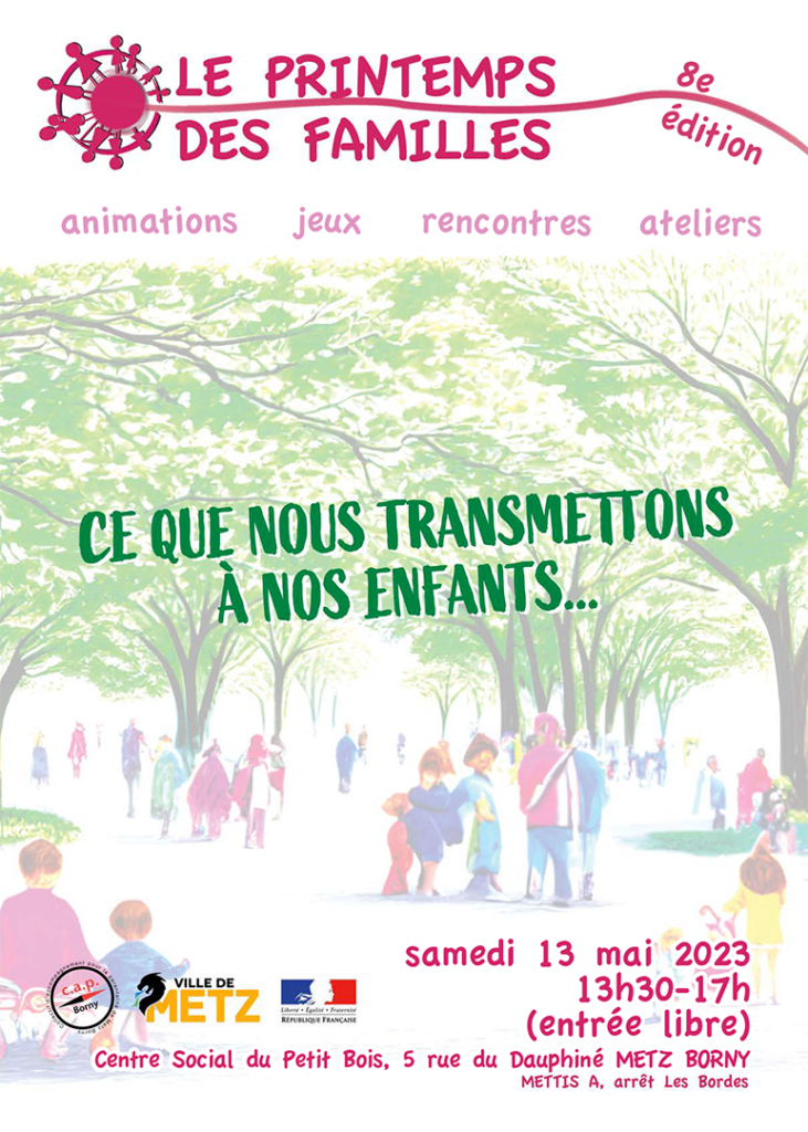 Affiche "Le printemps des familles, 8ème édition" le 13 mai 2023 à Metz Borny | Graphisme BORNYBUZZ / Fabien RENNET