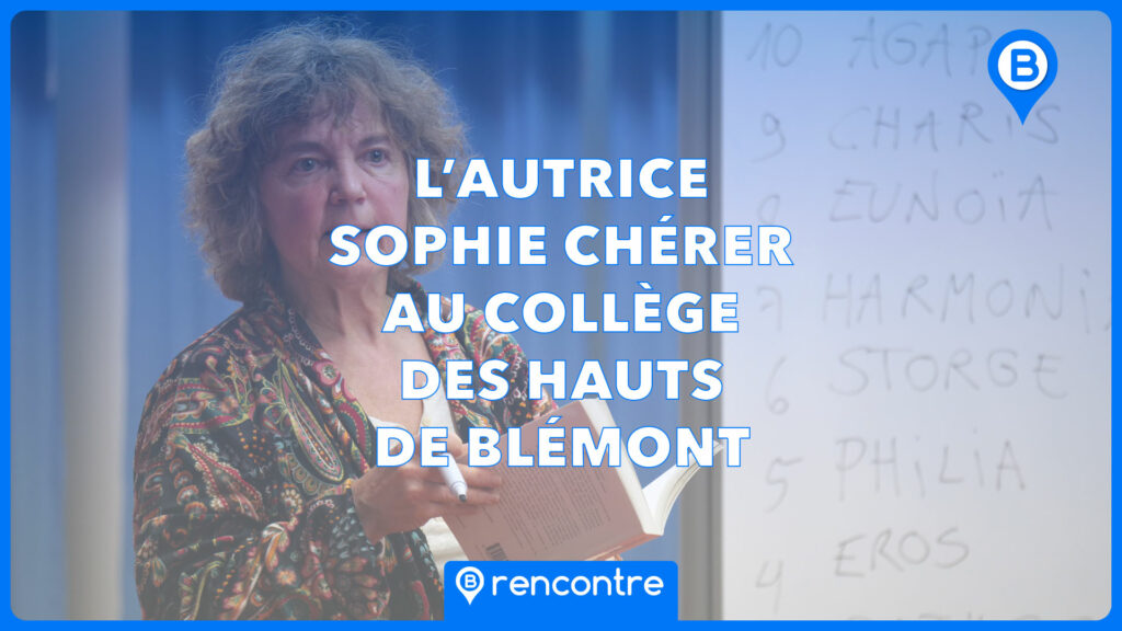 L'autrice Sophie Chérer au collège des Hauts de Blémont | Photo et graphisme BORNYBUZZ / Aurélien ZANN