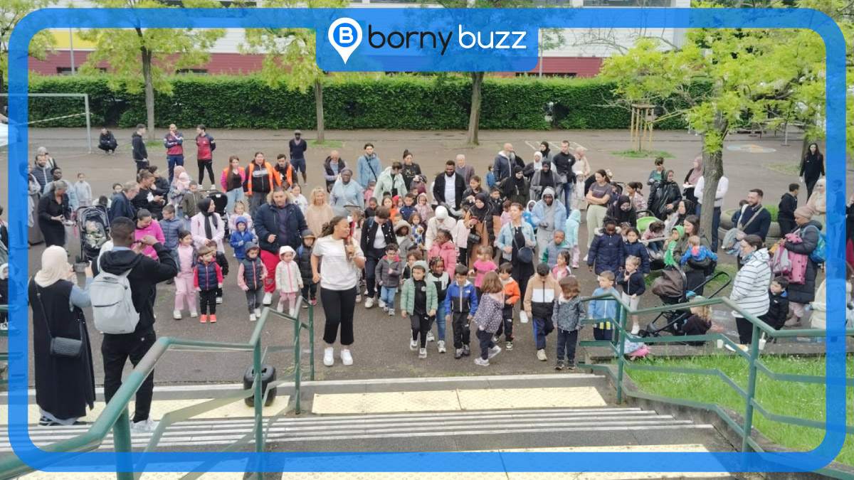 Première édition des Kid's Olympiades à l'école élémentaire Erckmann-Chatrian 2 de Metz Borny, le 15 mai 2024. © Photo Tiffaine Ovis, graphisme Aurélien Zann / Bornybuzz